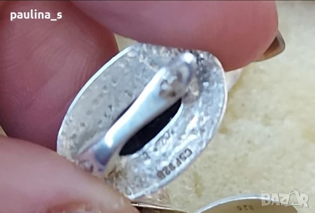 Два броя / Винтидж сребърен комплект с Пейзажен яспис и оникс / проба 925 , снимка 16 - Бижутерийни комплекти - 38291520