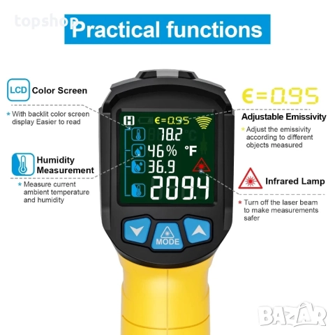 Инфрачервен термометър за температура -58°F~1472°F, MESTEK цифров лазерен термометър с термодвойка.., снимка 8 - Друга електроника - 51629156