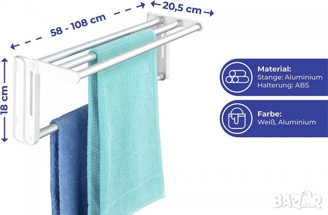 Спестяваща място сушилня Maximex - странично разтегателна от 58-108 см, снимка 7 - Други стоки за дома - 40199912