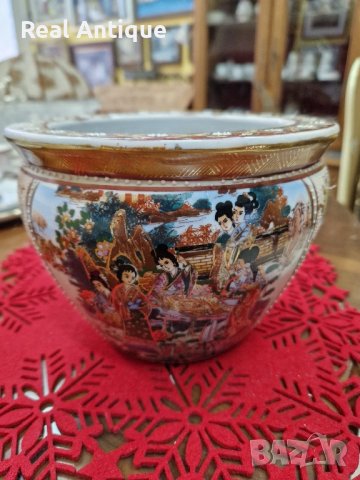 Страхотна много красива антикварна колекционерска японска порцеланова купа кашпа Satsuma , снимка 4 - Декорация за дома - 42480135