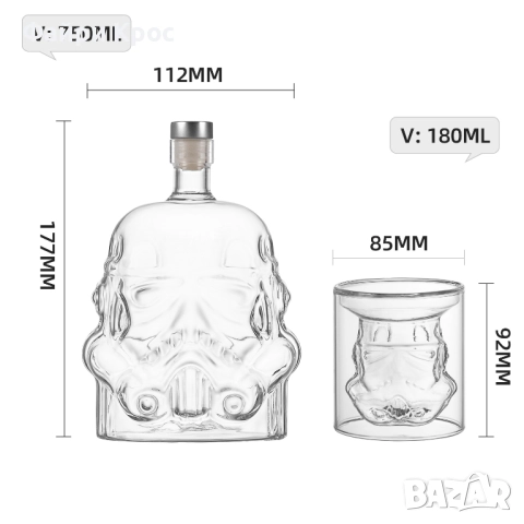 Комплект за уиски, стъклена бутилка Stormtrooper 750мл, 2 чаши Starwars подарък за мъже, снимка 5 - Подаръци за мъже - 52799122