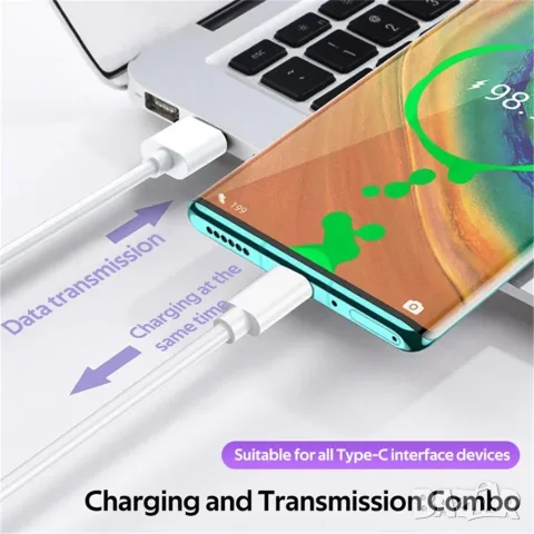 Micro USB кабел 1TECH JYS-003M, 5A, 1 м, USB-A, за зареждане и данни, бял, снимка 5 - USB кабели - 56314340