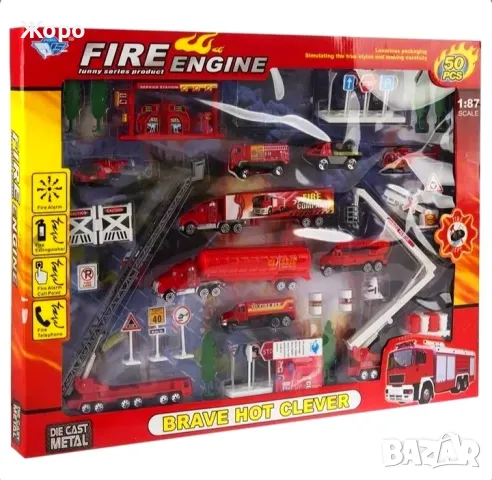 ГОЛЯМ  ДЕТСКИ ПОЖАРНИКАРСКИ КОМПЛЕКТ ОТ МНОГО ПОЖАРНИКАРСКИ КАМИОНИ 0230796-4, снимка 2 - Образователни игри - 48073745