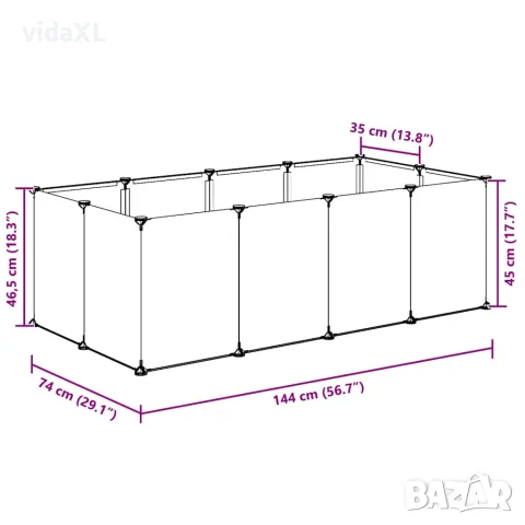 vidaXL Клетка за малки животни прозрачна 144x74x46,5 см PP и стомана, снимка 9 - За гризачи - 56147154