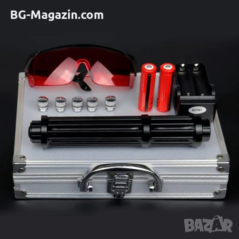 Мощен акумулаторен син лазер 5000mW батерии 18650 предпазни очила горящ палещ клечка кибрит балон, снимка 5 - Друга електроника - 51040547