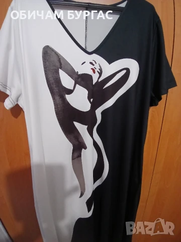 НОВА 3-4xl ЕФЕКТНА ДЪЛГА РОКЛЯ В ЧЕРНО И БЯЛО С ЖЕНСКО ТЯЛО, снимка 2 - Рокли - 50996642