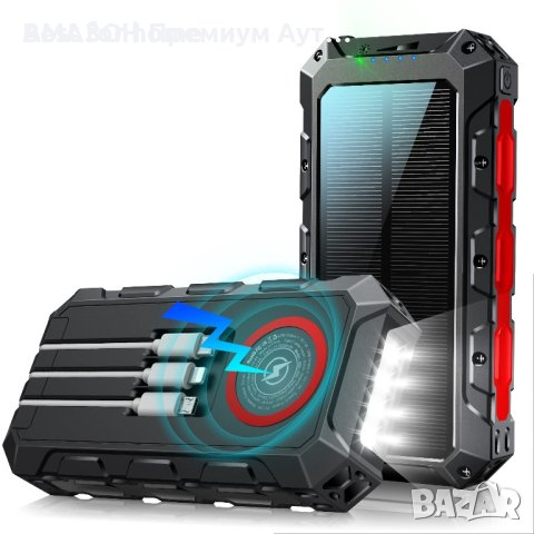 Мощна външна соларна батерия 36000mAh с фенер, функция безжично зареждане, снимка 2 - Външни батерии - 44624115