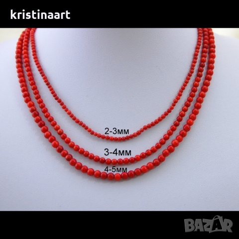 Колие от червен корал ,3-4мм, снимка 3 - Колиета, медальони, синджири - 36075002