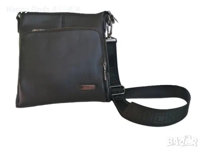 здрава удобна черна кожена чанта, снимка 1