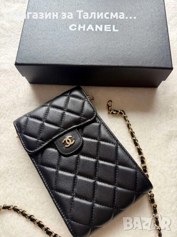 Chanel мини чантичка - естествена кожа / калъф с верижка – черна, снимка 2 - Чанти - 53570491