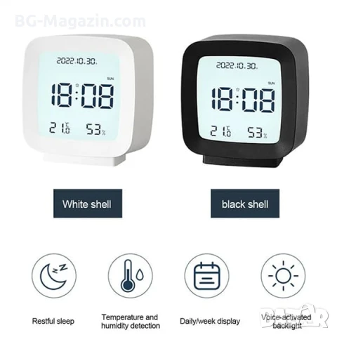 Малък електронен настолен часовник с температура влага дата сензор светещ на батерии дигитален LED, снимка 5 - Други - 51039826