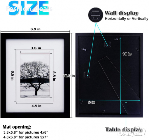 Нов Комплект 4 броя рамка за снимки от масивно дърво монтаж на стена, снимка 3 - Други - 36300789