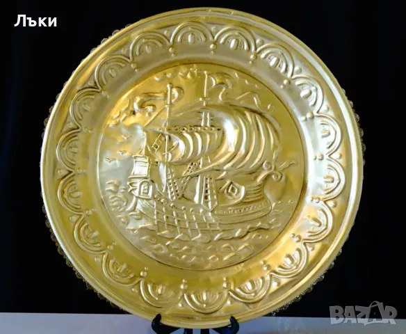 Английско месингово пано,чиния за стена Кораб. 