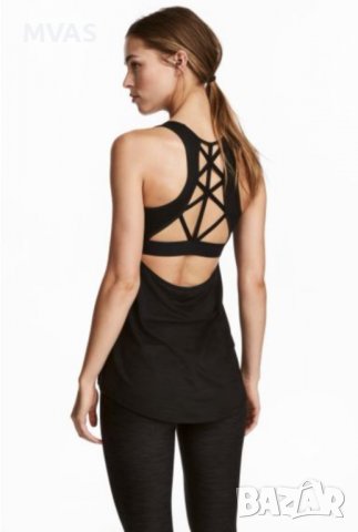 Нов -35% H&M спортен потник с декоративен гръб S размер черен меланж