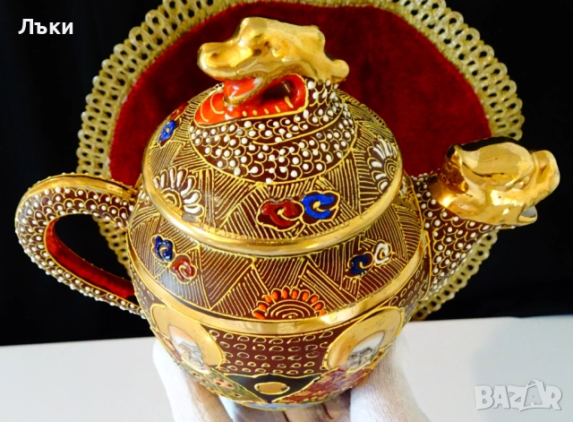 Кана японски порцелан Satsuma,Дракон,злато,500 мл. , снимка 7 - Антикварни и старинни предмети - 51644983