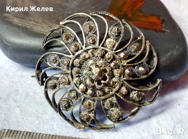 СТАРИННА ФИЛИГРАННА СКЪПОЦЕННА СРЕБЪРНА БРОШКА УНИКАТ ЛАКИРАНО СРЕБРО ВИСОКА ПРОБА с МАРКАЗИТ 43247, снимка 9 - Антикварни и старинни предмети - 48467993
