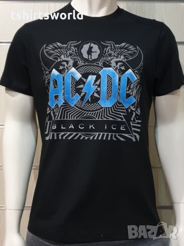 Нова мъжка тениска с дигитален печат на музикалната група AC/DC - Black Ice със син надпис , снимка 7 - Тениски - 34833977