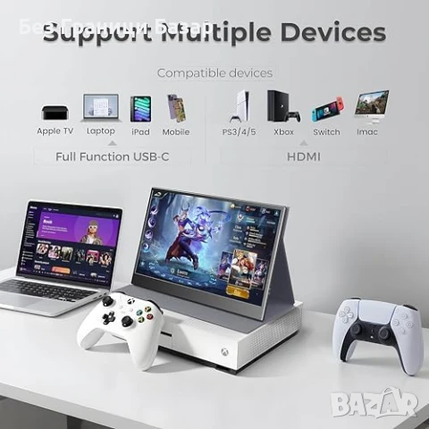 Нов 15.6'' Преносим IPS Монитор USB-C HDMI за Лаптоп PS5 Xbox с калъф, снимка 5 - Друга електроника - 50746916