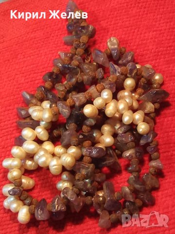 СТАРО СКЪПОЦЕННО КОЛИЕ ЕСТЕСТВЕНИ РЕЧНИ ПЕРЛИ АМЕТИСТ и ПАТИНИРАН МЕТАЛ 38887, снимка 6 - Антикварни и старинни предмети - 41865435