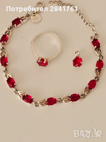 Сребърен комплект с червени камъни, снимка 9 - Бижутерийни комплекти - 39463231