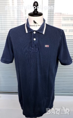 Napapijri Men`s Navy Blue Collared Short Sleeve Casual Polo T-Shirt Size L