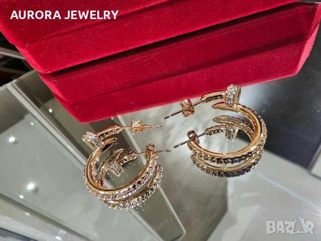 CARTIER Nail Juste un Clou Hoop Rose Gold Diamonds Дамски Обеци Пирон