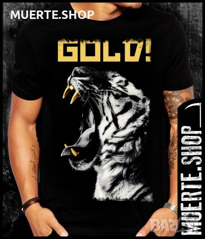 Черна тениска с щампа TIGER GOLD, снимка 1