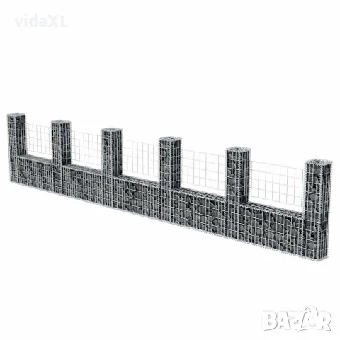 vidaXL Габион кошница, U-форма, поцинкована стомана, 570x20x100 cм, снимка 3 - Огради и мрежи - 56146019