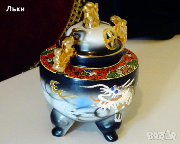 Кадило,тамянник японски порцелан Satsuma,дракон. , снимка 6 - Антикварни и старинни предмети - 51476637