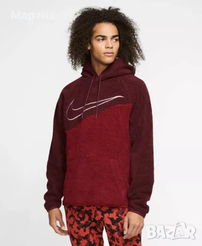 Мъжки суичър Nike Sherpa Night Maroon /Team Red/White - размер S/M