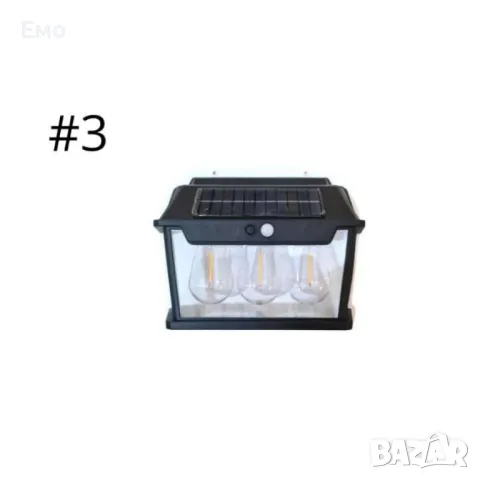 Стенна лампа с 1,2  или 3 LED крушки, сензор за движение и фотоволтаичен панел за външна употреба, снимка 4 - Соларни лампи - 47820494