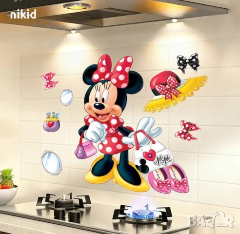 Мини Маус Minnie Mouse с чанта самозалепващ стикер лепенка стена мебел прозорец детска стая детски, снимка 2 - Други - 53740769