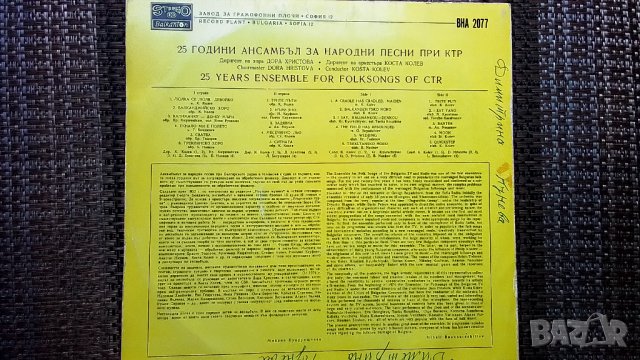 Грамофонна плоча-25 години ансамбъл за народни песни при КТР, снимка 2 - Грамофонни плочи - 40069149