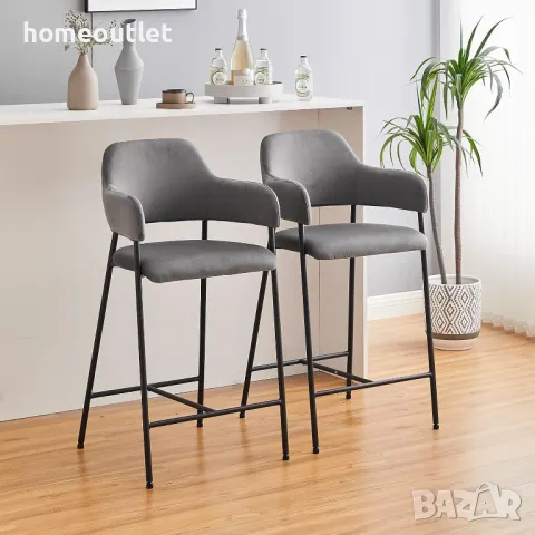 ПРОМОЦИЯ Бар столове с облегалка в сиво, к-т от 2бр C-U-BS-B0291GY, снимка 2 - Столове - 48849596