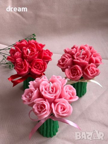 Ръчно изработени ароматни свещи”Букет от рози”, снимка 4 - Декорация за дома - 39399099