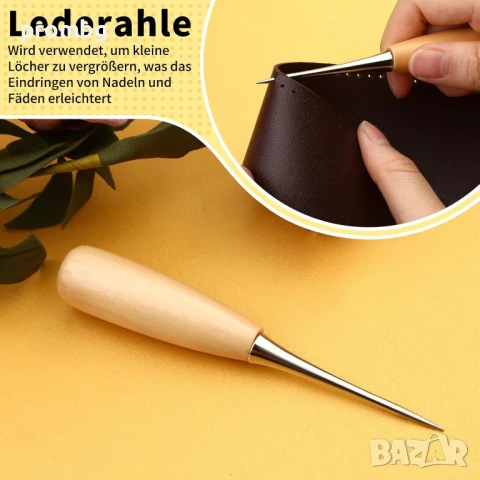 комплект инструменти за шиене на кожа 29 ч., макара, шило, игли, снимка 3 - Други инструменти - 51208436