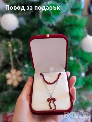 Сет от две колиета с панделка в бордо, снимка 3 - Колиета, медальони, синджири - 52536741