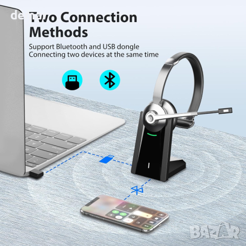 Bluetooth слушалка с микпофон+USB Dongle,с докинг станция за зареждане, снимка 5 - Bluetooth слушалки - 44641197