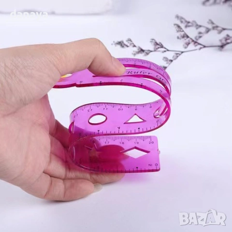 6303 Огъваща се ученическа линия с шаблони, 30 см, снимка 5 - Ученически пособия, канцеларски материали - 53161111