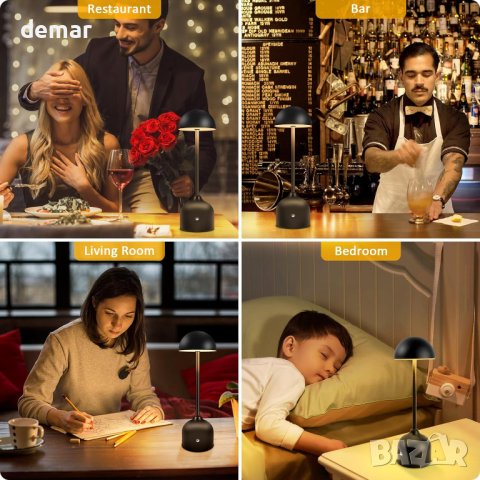 Toowell Акумулаторна настолна нощна лампа сензорна димируема, черна, снимка 7 - Настолни лампи - 44499609