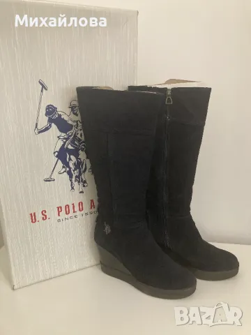 Тъмно сини ботуши на U.S.Polo ASSN., велур, размер 39, снимка 2 - Дамски ботуши - 47689008