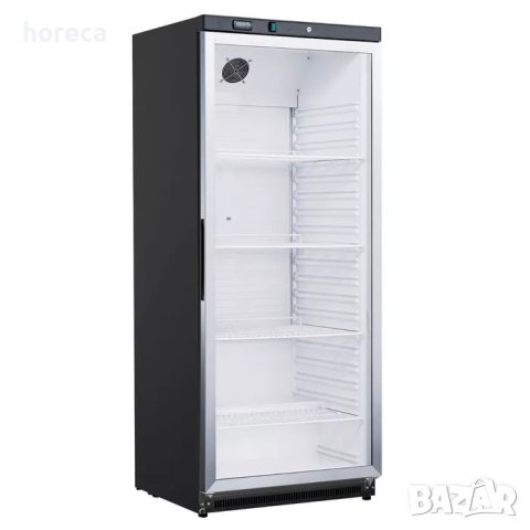 Хладилник 600л - четири регулируеми рафта и стъклена врата /Черен/