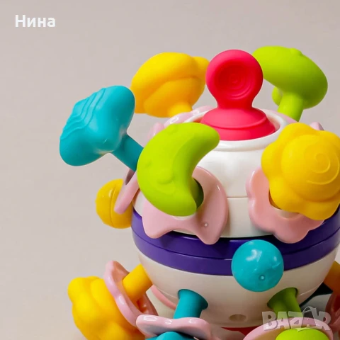 Бебешка сензорна топка/ чесалка за гризкане при никнене на зъбки с космически елементи 🛰🪐🚀🌍, снимка 4 - Дрънкалки и чесалки - 51069644