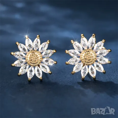 Корейски обици слънчоглед и колие, снимка 4 - Колиета, медальони, синджири - 48483393