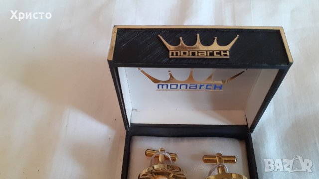 ръкавели копчелъци позлатени Монарх в кутия, истински, аксесоар за мъжка риза, ретро, снимка 3 - Други - 42005940