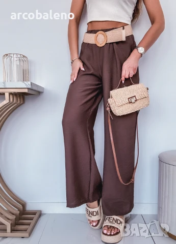 Дамски елегантни панталони с широки крачоли и колан, 2цвята , снимка 13 - Панталони - 50587491