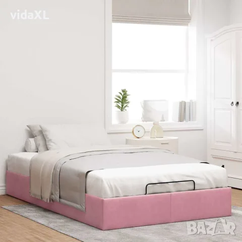 vidaXL Османска рамка за легло без матрак, розова, 120x200 см, кадифе, снимка 3 - Спални и легла - 56146969