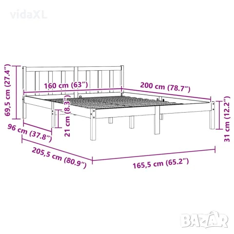 vidaXL Рамка за легло, бор масив, 160х200 см, снимка 9 - Спални и легла - 56147803