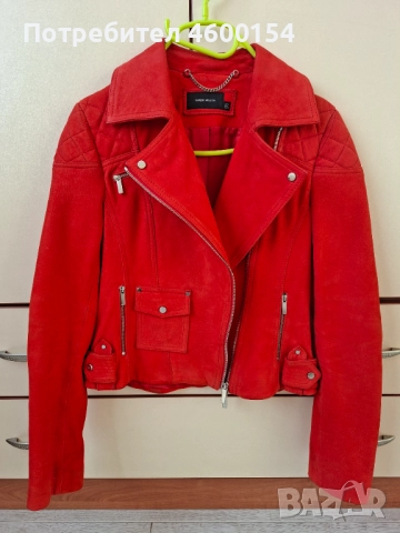 Кожено яке Karen Millen – червен велур (естествена кожа), размер М