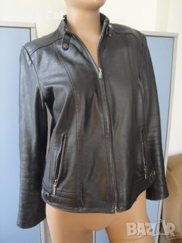 Стилно черно кожено дамско яке, естествена кожа, дамско палто, сако, дамска връхна дреха, манто, снимка 2 - Якета - 35973796